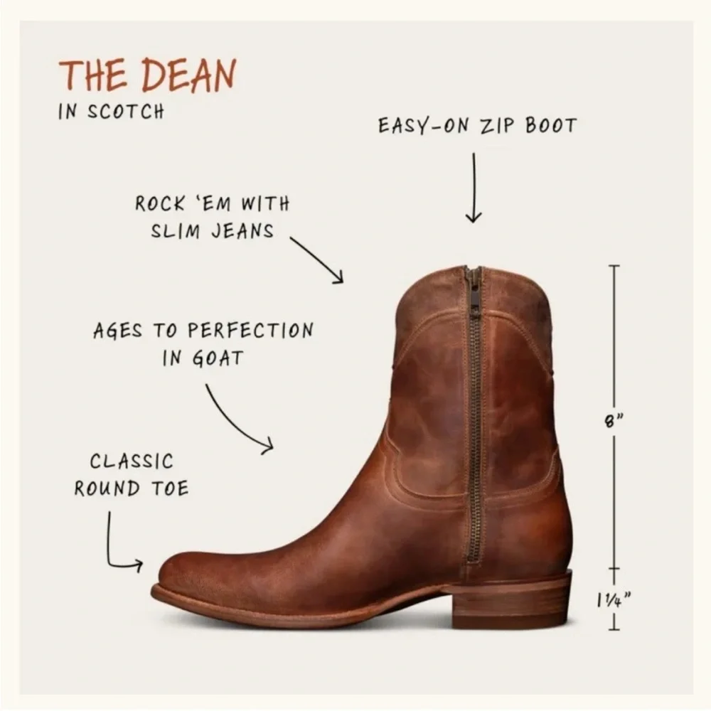 Tecovas Men's The Dean Scotch Brown Goat Leather Side-Zip Western Boots 11 EE - Picture 8 of 15
